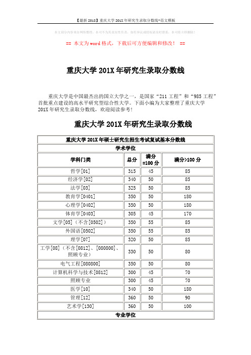 【最新2018】重庆大学201X年研究生录取分数线-范文模板 (4页)