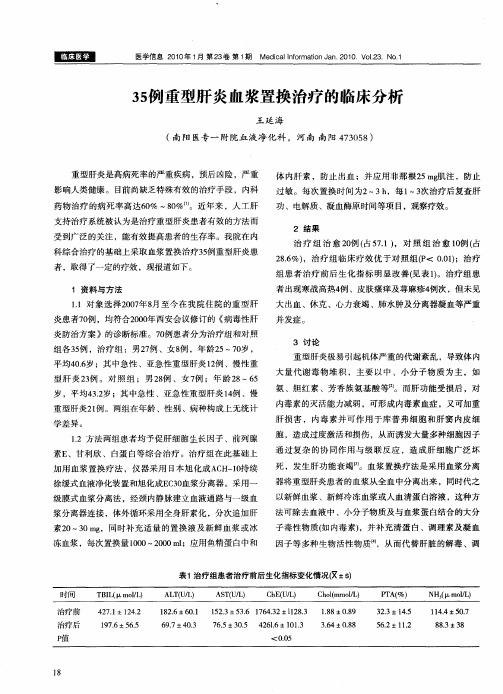 35例重型肝炎血浆置换治疗的临床分析