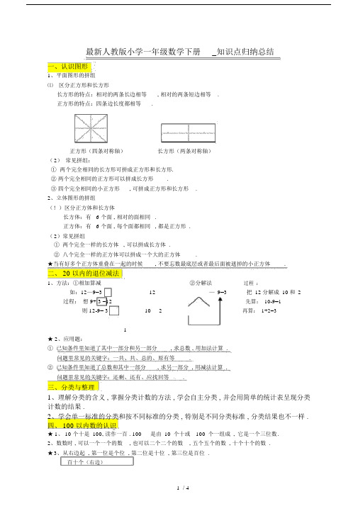 最新人教版小学一年级数学下册_知识点归纳总结.docx