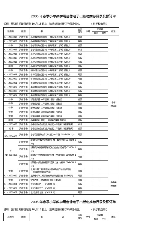 2005年春季小学教学用音像电子出版物推荐目