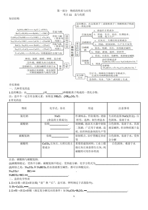 2023年中考一轮复习考点11  盐与化肥