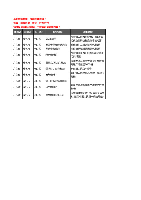 新版广东省茂名市电白区咖啡厅企业公司商家户名录单联系方式地址大全10家