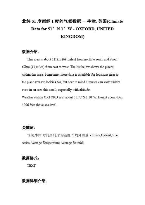 北纬51度西经1度的气候数据 - 牛津,英国(Climate Data for 51°N 1°W - OXFORD, UNITED KINGDOM)