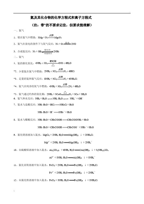 氮及其化合物的化学方程式和离子方程式