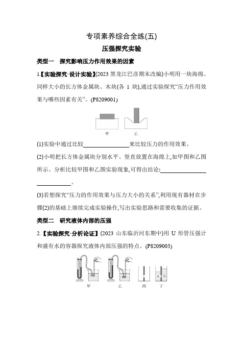 5年中考3年模拟试卷初中物理八年级下册05专项素养综合全练(五)