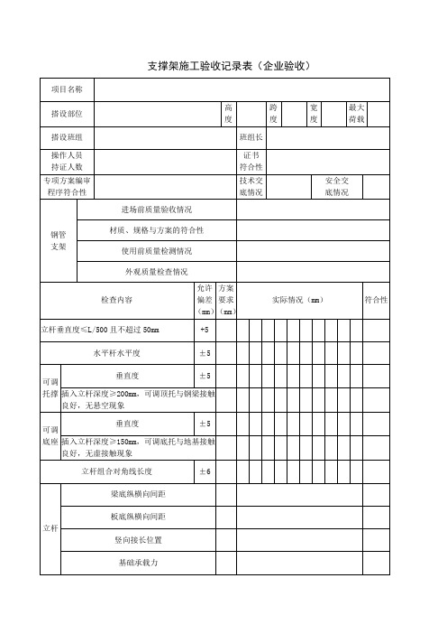 支撑架施工验收记录表