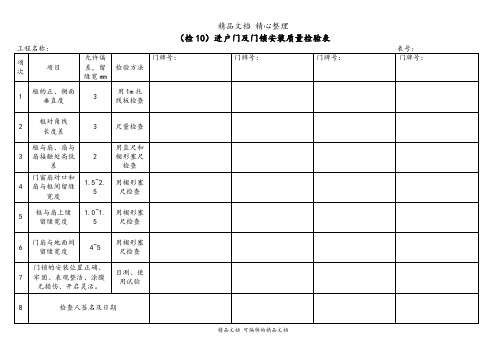 进户门及门锁安装质量检验表