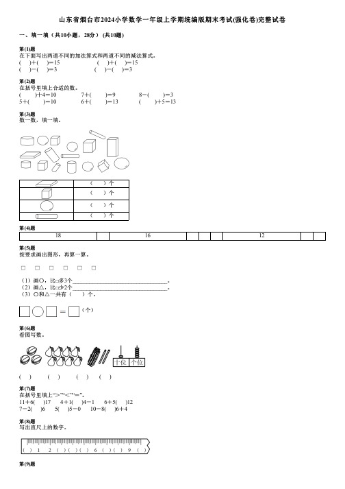 山东省烟台市2024小学数学一年级上学期统编版期末考试(强化卷)完整试卷