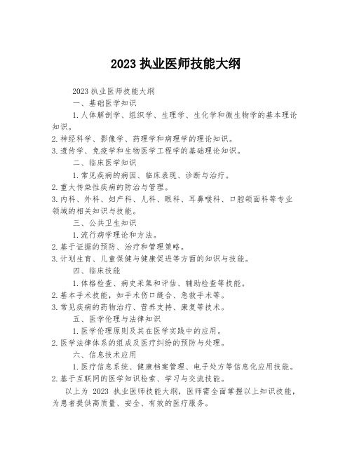 2023执业医师技能大纲