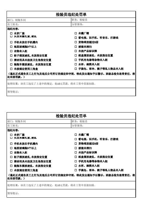 检验员违纪处罚单