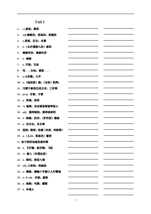 高中英语 人教版选修八单元词汇默写单