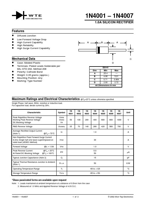 WTE 1N4001 THRU 1N4007 数据手册