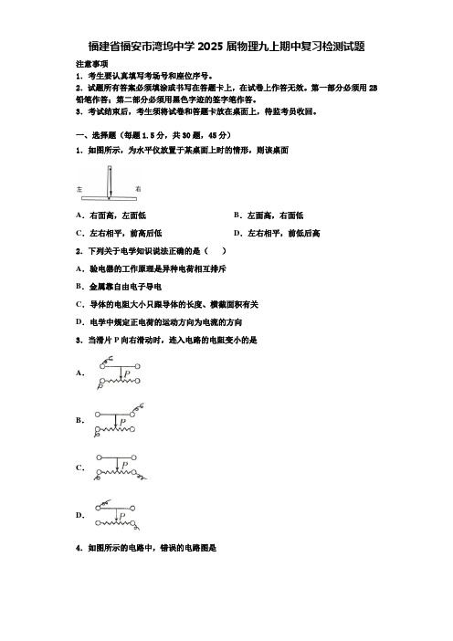 福建省福安市湾坞中学2025届物理九上期中复习检测试题含解析