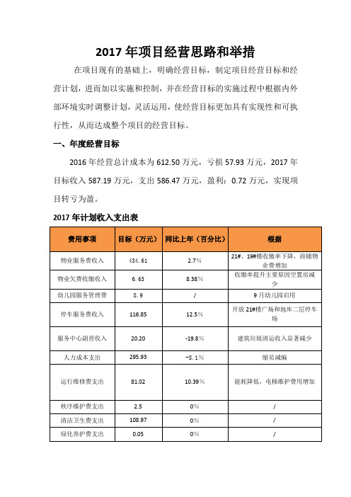 2017年项目经营思路和举措