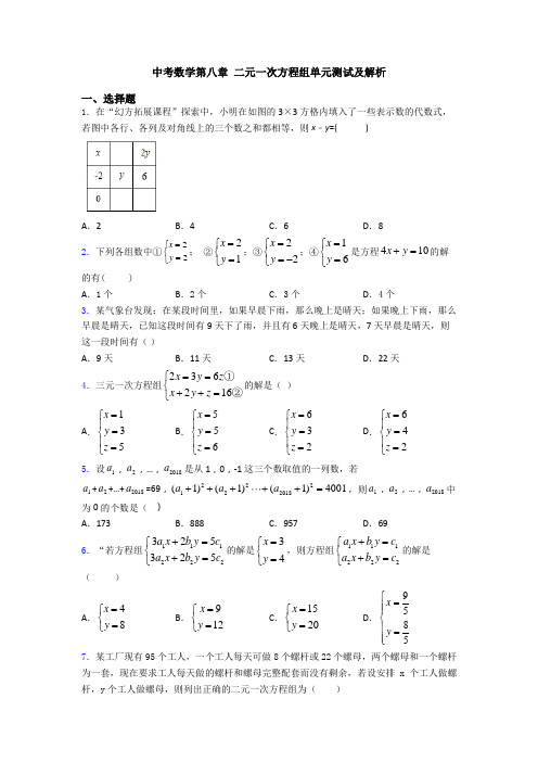 中考数学第八章 二元一次方程组单元测试及解析