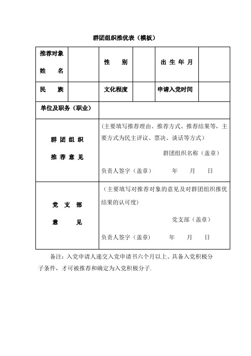 群团组织推优表(模板)