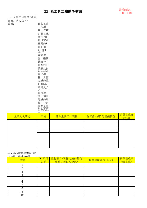 工厂员工绩效考核表