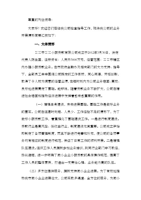 小额贷款公司迎接检查工作汇报材料