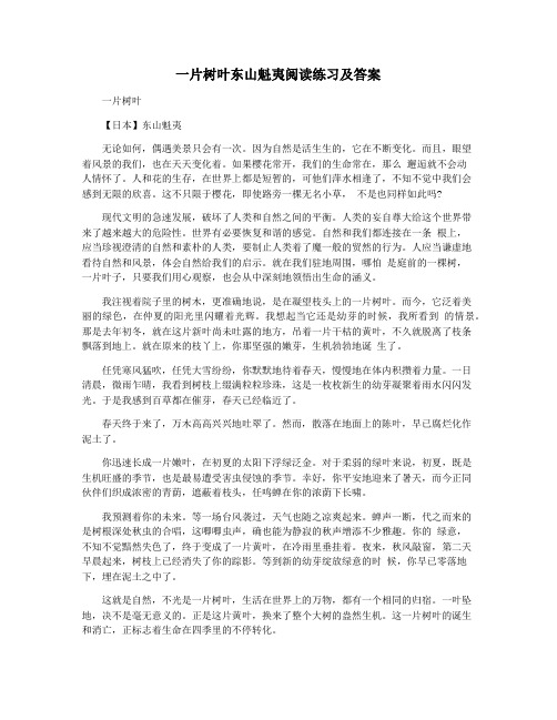 一片树叶东山魁夷阅读练习及答案