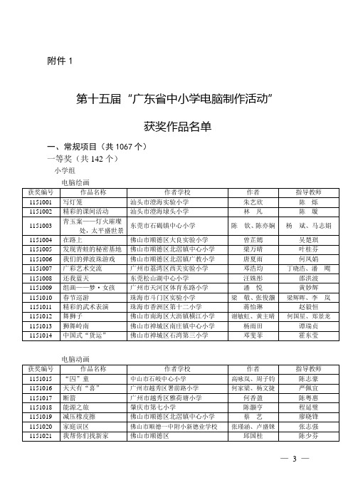 第十五届广东省中小学电脑制作活动获奖作品名单