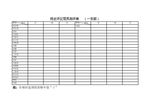 各支部评议党员测评表