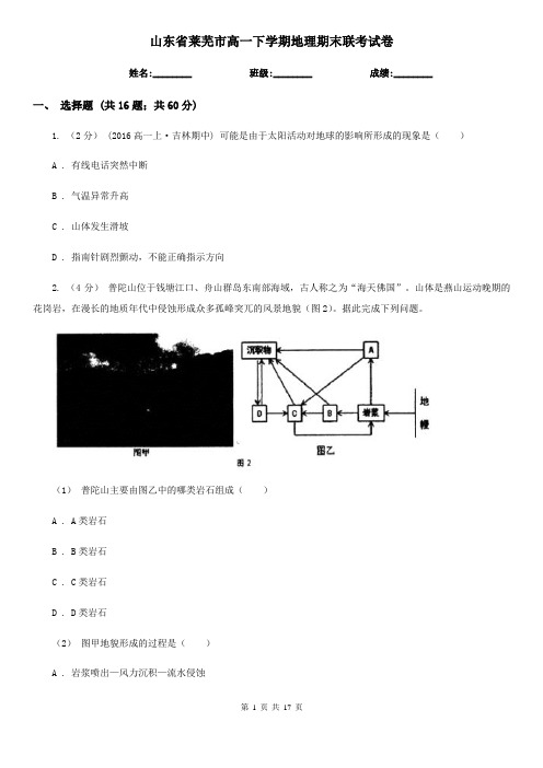 山东省莱芜市高一下学期地理期末联考试卷