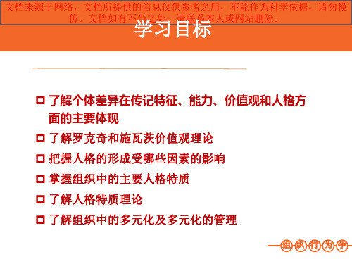 最新组织行为学陈春花组织中的个体差异第版华南理工大学工商管理学院专业知识讲座