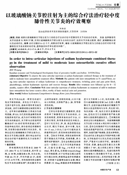 以玻璃酸钠关节腔注射为主的综合疗法治疗轻中度膝骨性关节炎的疗效观察