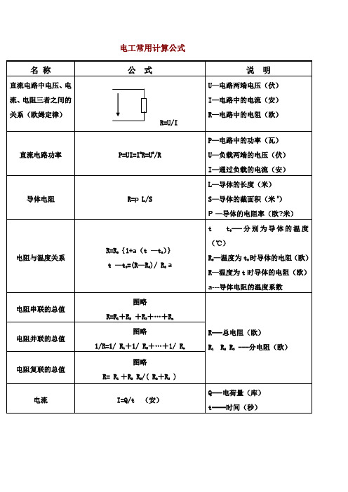 电工常用计算公式