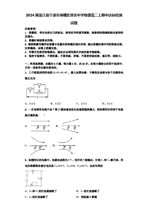 2024届浙江省宁波市海曙区效实中学物理高二上期中达标检测试题含解析