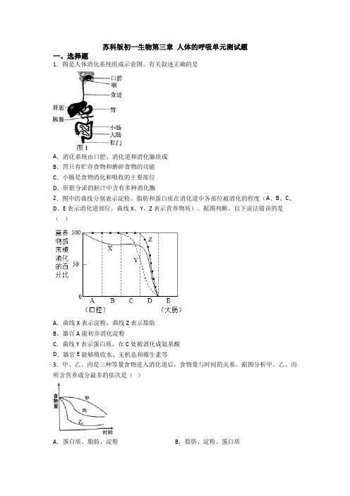 苏科版初一生物第三章 人体的呼吸单元测试题