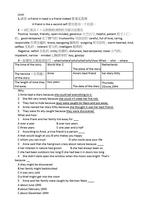 人教版高一英语必修一unit1知识梳理及重点词汇解析_图文.doc