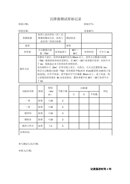 微检室沉降菌检验原始记录