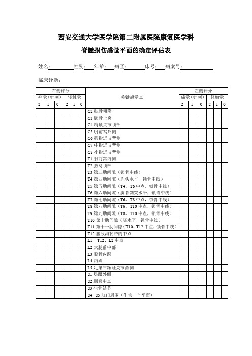 脊髓损伤感觉平面的确定评估表