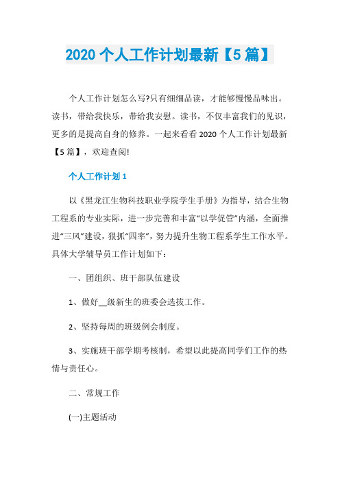 2020个人工作计划最新【5篇】