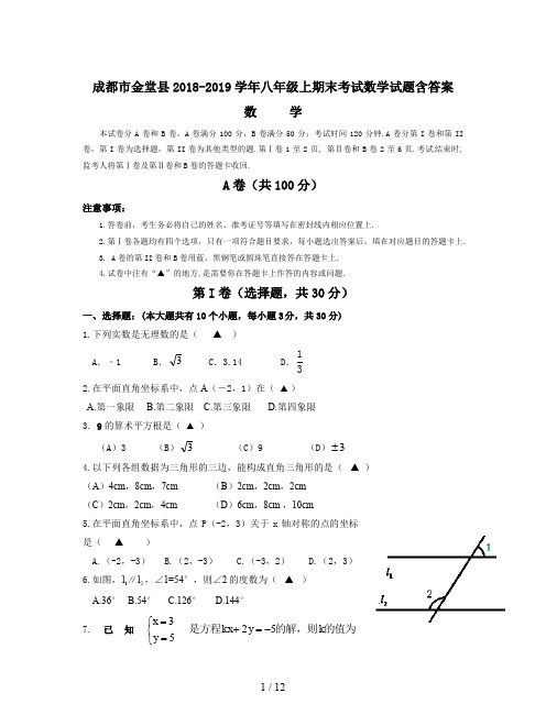 金堂县2018-2019学年八年级上期末考试数学试题含答案