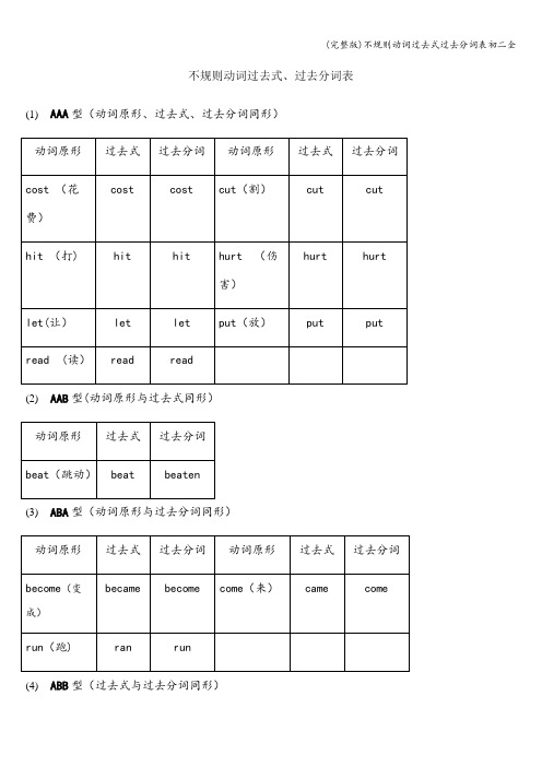 (完整版)不规则动词过去式过去分词表初二全