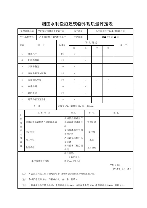 烟田水利设施建筑物外观质量评定表范例.