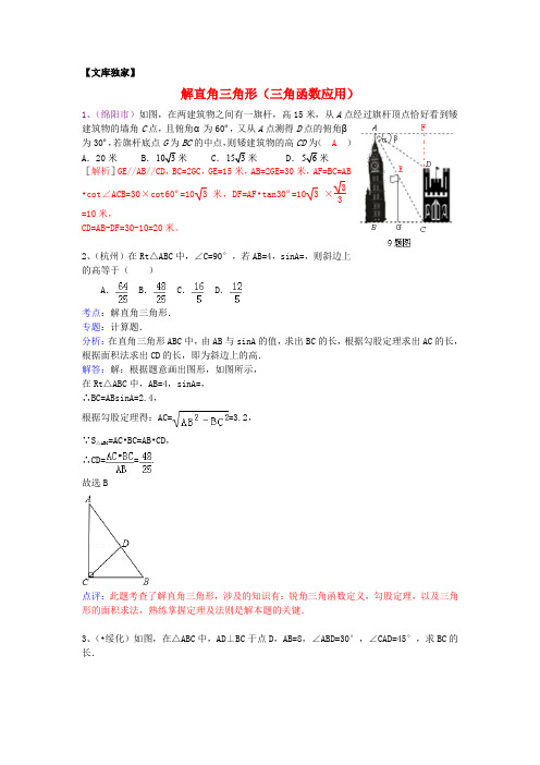 2020中考数学专项解析：解直角三角形(三角函数应用)