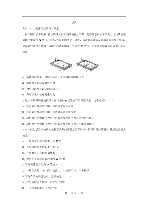 2022中考物理考点练习题：力(含解析)