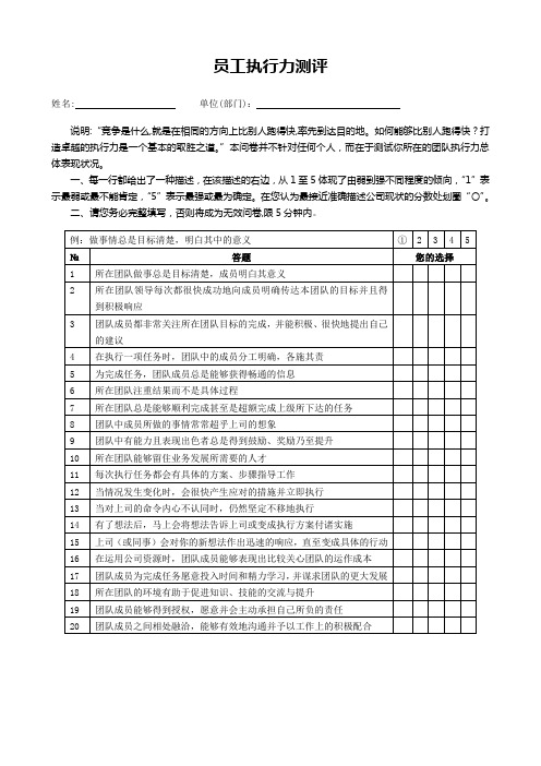 员工执行力测评