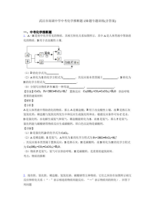 武汉市南湖中学中考化学推断题150题专题训练(含答案)