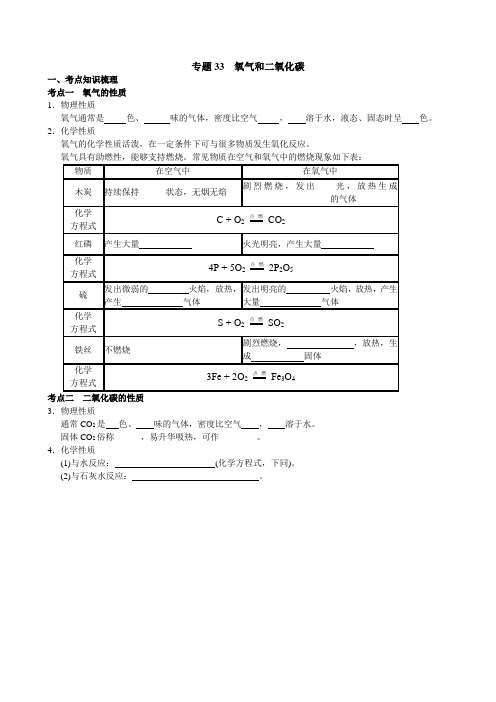 中考科学总复习专题33-氧气和二氧化碳