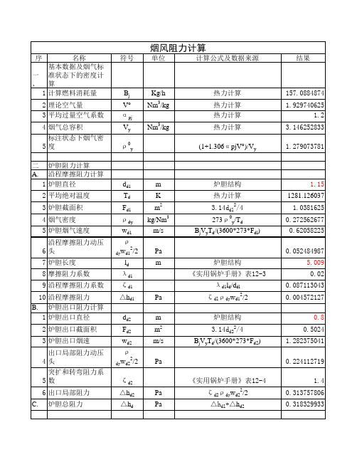 热力及烟风阻力手工计算