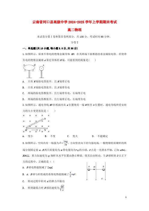 云南省河口县高级中学2024_2025学年高二物理上学期期末考试试题