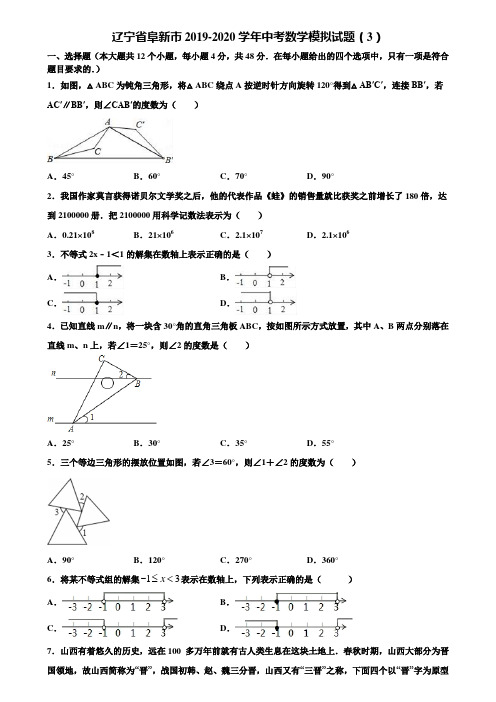 辽宁省阜新市2019-2020学年中考数学模拟试题(3)含解析