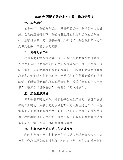 2023年两新工委企业关工委工作总结范文