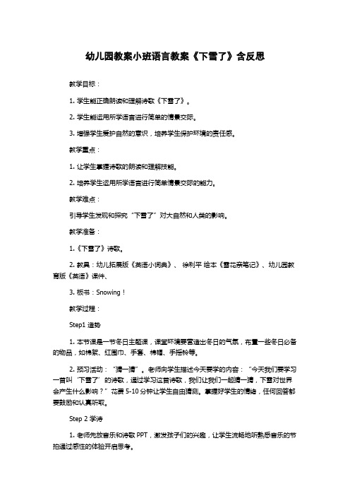 幼儿园教案小班语言教案《下雪了》含反思