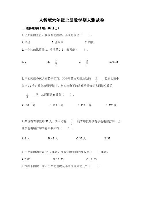 人教版六年级上册数学期末测试卷含完整答案(网校专用)