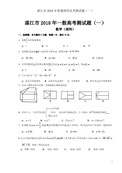 湛江市2018年普通理科高考测试题(一)